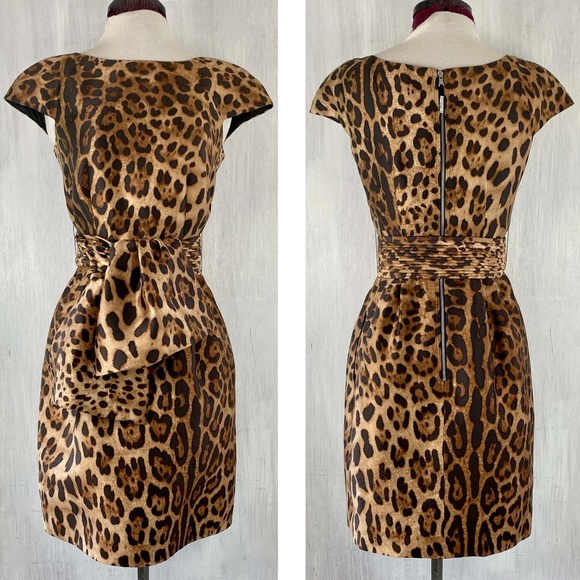 $$$ SOLD PER SE Silk Animal Print Cap Sleeve Dress w/Sash - Picture 3 of 9
